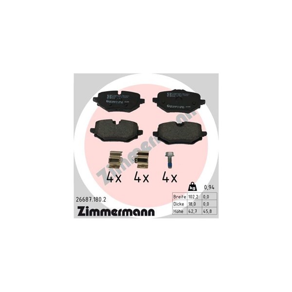 Bromsbeläggsats, Bakaxel Zimmermann 26687.180.2 ZIMMERMANN Bromsbeläggsats, Bakaxel Zimmermann 26687.180.2 ZIMMERMANN