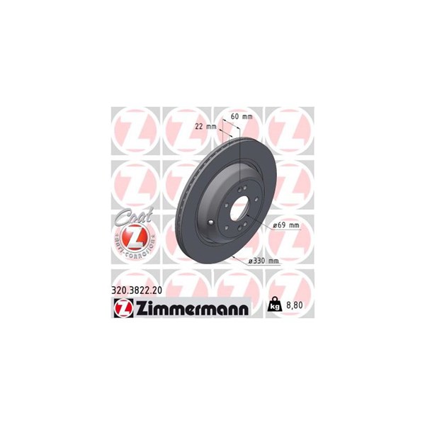 Bromsskiva Externt ventilerad, Bakaxel Zimmermann 320.3822.20 ZIMMERMANN