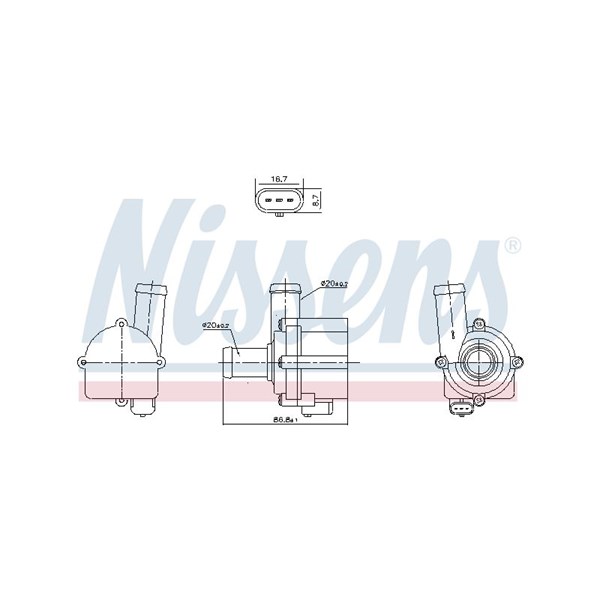 Vattenpump 12V, Bak, Fram, Nedre, Vänster, Höger Nissens 832121 NISSENS