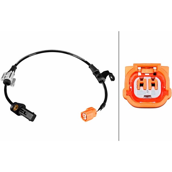 ABS-givare, Sensor, hjulvarvtal, Bakaxel höger Hella 6PU 358 217- HELLA