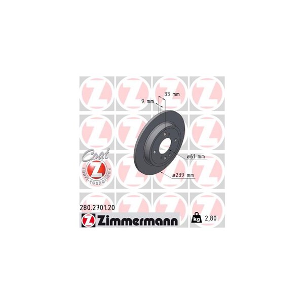 Bromsskiva Solid, Bakaxel Zimmermann 280.2701.20 ZIMMERMANN