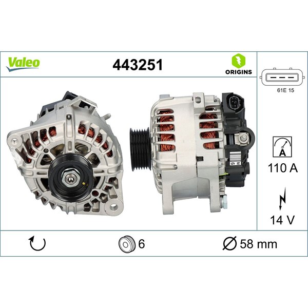 Generator 14V 110A Valeo 443251 VALEO