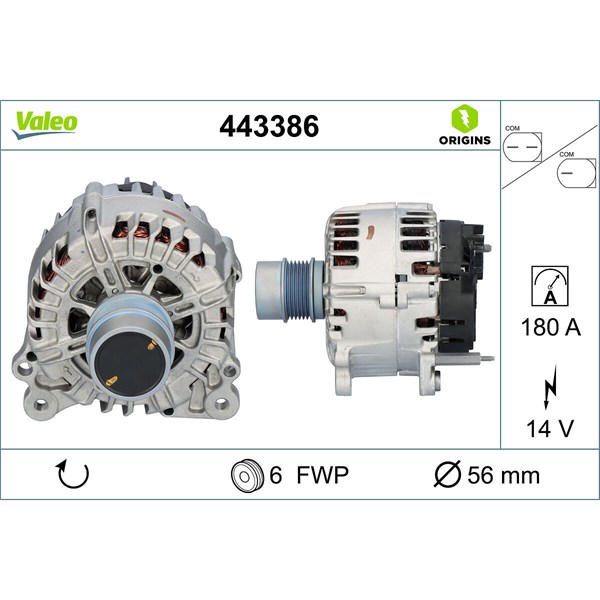 Generator 14V 180A Valeo 443386 VALEO