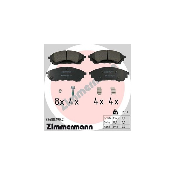 Bromsbeläggsats, Framaxel Zimmermann 22688.190.2 ZIMMERMANN