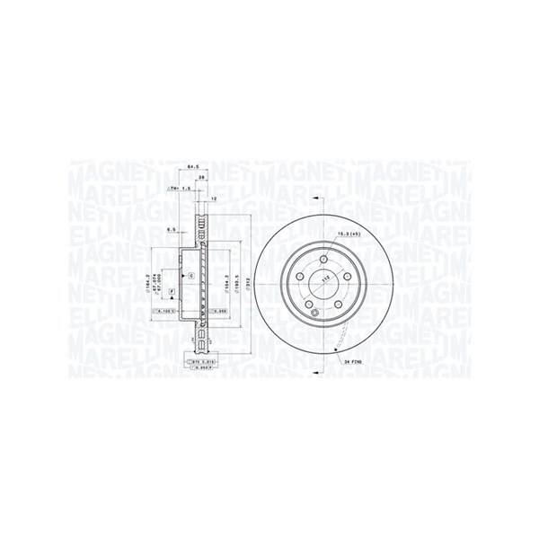 Bromsskiva Ventilerad, Framaxel Magneti marelli 360406008001 MAGNETI MARELLI