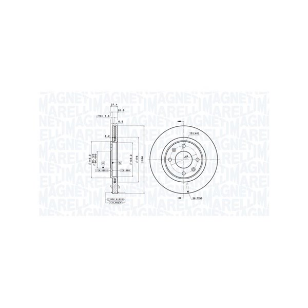 Bromsskiva Ventilerad, Framaxel Magneti marelli 360406017801 MAGNETI MARELLI