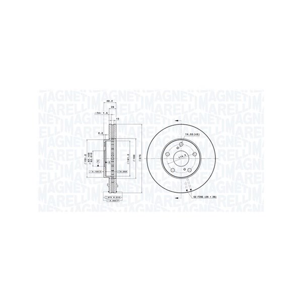 Bromsskiva Ventilerad, Framaxel Magneti marelli 360406047101 MAGNETI MARELLI