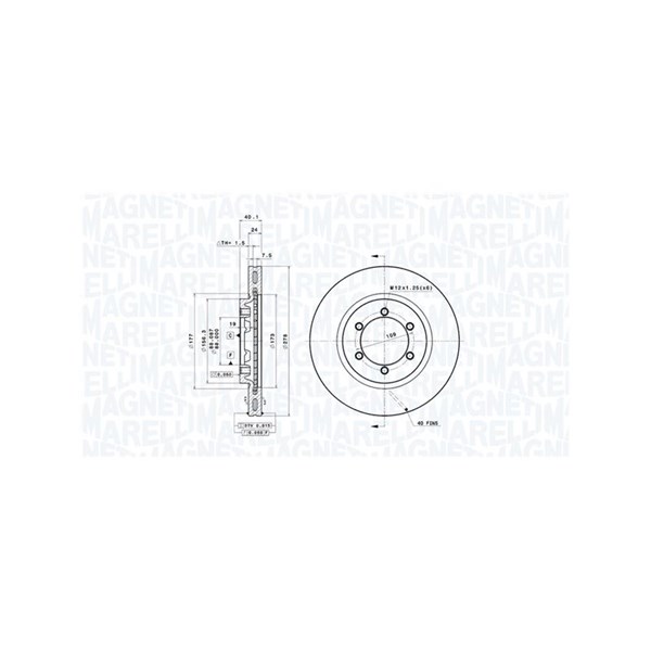 Bromsskiva Ventilerad, Framaxel Magneti marelli 360406071301 MAGNETI MARELLI