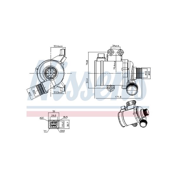 Vattenpump 12V Nissens 832142 NISSENS