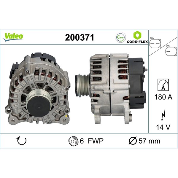 Generator 14V 180A Valeo 200371 VALEO