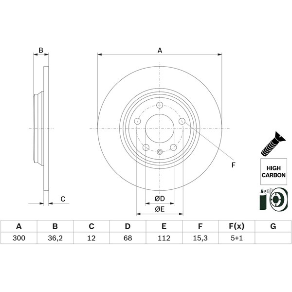 Bromsskiva Solid, Bakaxel Bosch 0 986 479 E33 BOSCH