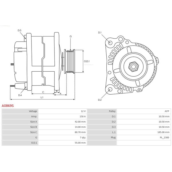 Generator 12V 150A As-pl A0869S AS-PL Generator 12V 150A As-pl A0869S AS-PL