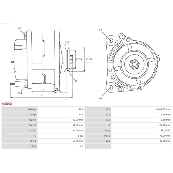 Generator 12V 70A As-pl A4040 AS-PL