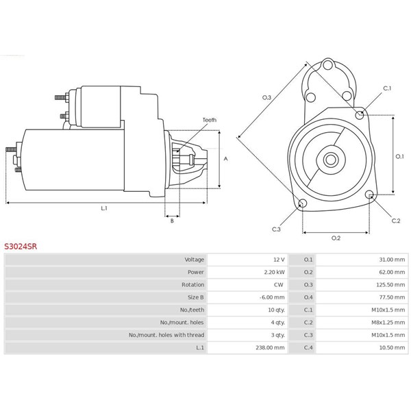 Startmotor 12V As-pl S3024SR AS-PL