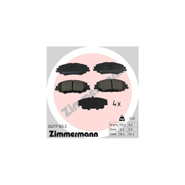 Bromsbeläggsats, Framaxel Zimmermann 26217.165.2 ZIMMERMANN