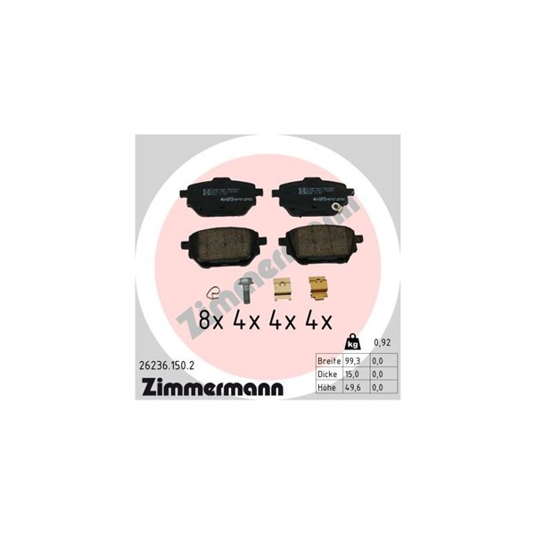 Bromsbeläggsats, Bakaxel Zimmermann 26236.150.2 ZIMMERMANN