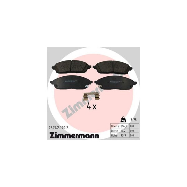 Bromsbeläggsats, Framaxel Zimmermann 26742.190.2 ZIMMERMANN