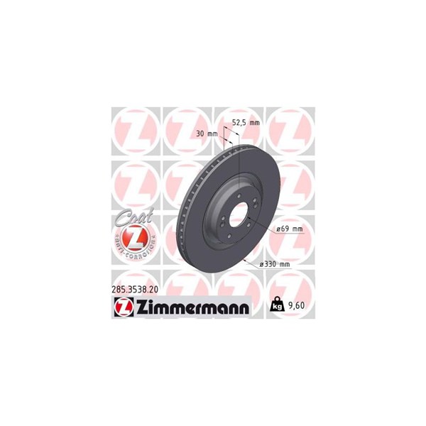 Bromsskiva Ventilerad, Framaxel Zimmermann 285.3538.20 ZIMMERMANN