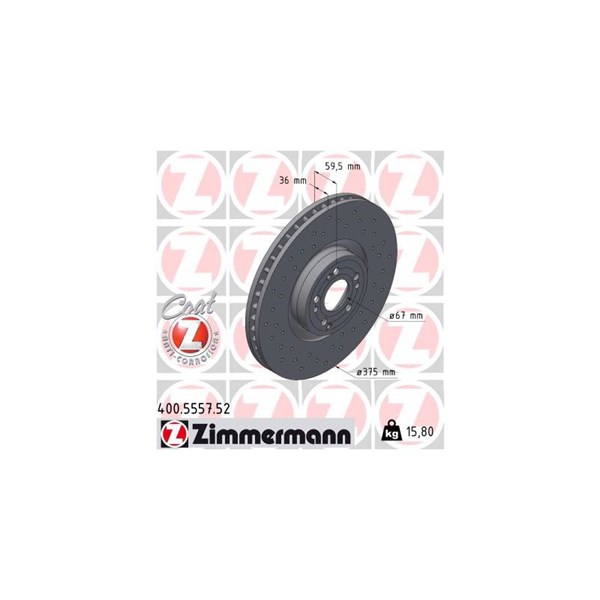 Bromsskiva Ventilerad, Framaxel Zimmermann 400.5557.52 ZIMMERMANN
