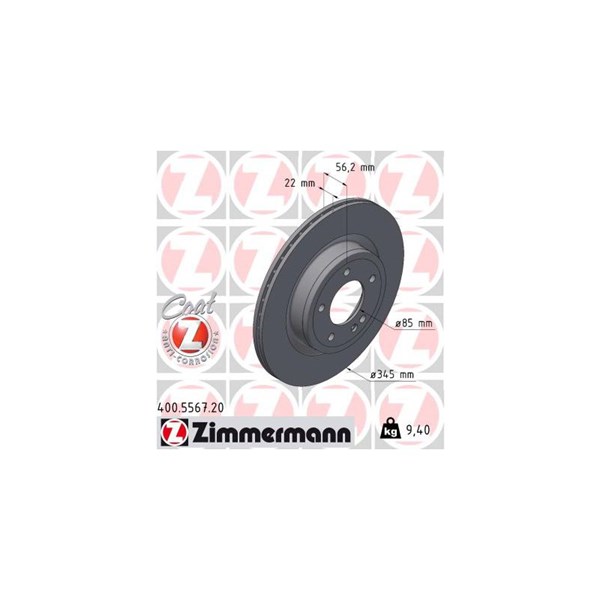 Bromsskiva Ventilerad, Bakaxel Zimmermann 400.5567.20 ZIMMERMANN Bromsskiva Ventilerad, Bakaxel Zimmermann 400.5567.20 ZIMMERMANN