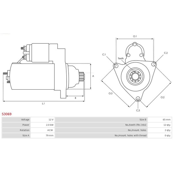 Startmotor 12V As-pl S3069 AS-PL