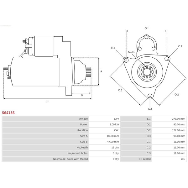 Startmotor 12V As-pl S6413S AS-PL Startmotor 12V As-pl S6413S AS-PL