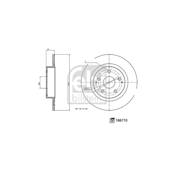 Bromsskiva Solid, Bakaxel Febi bilstein 188770 FEBI BILSTEIN