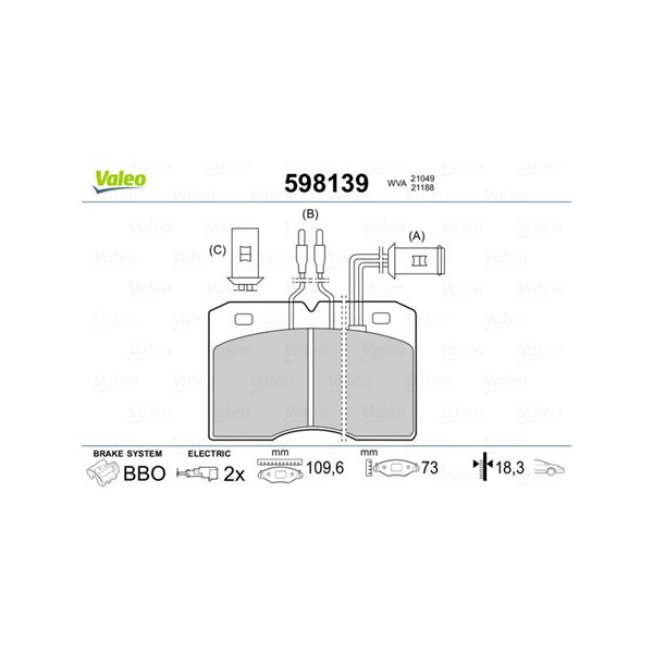 Bromsbeläggsats, Framaxel Valeo 598139 VALEO