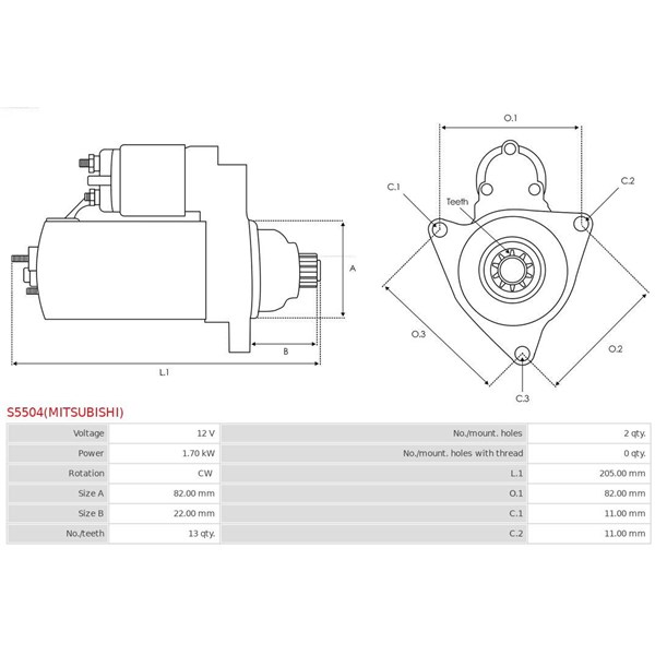 Startmotor 12V As-pl S5504(MITSUBISHI) AS-PL