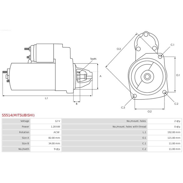 Startmotor 12V As-pl S5514(MITSUBISHI) AS-PL