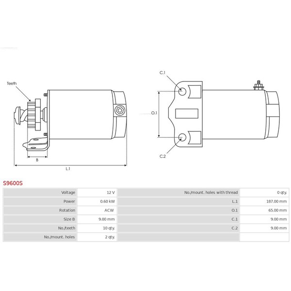 Startmotor 12V As-pl S9600S AS-PL Startmotor 12V As-pl S9600S AS-PL