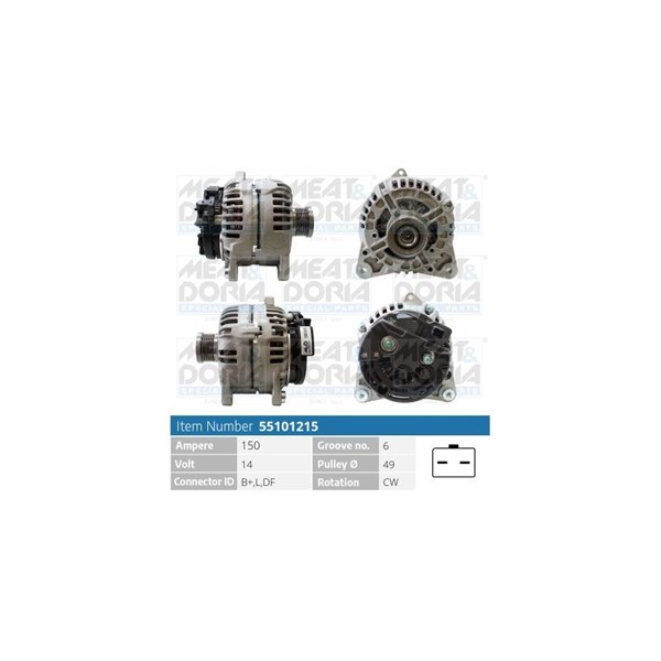Generator 14V 150A Meat & doria 55101215 MEAT & DORIA Generator 14V 150A Meat & doria 55101215 MEAT & DORIA