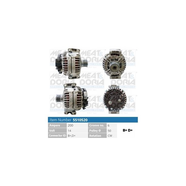 Generator 14V 200A Meat & doria 5510520 MEAT & DORIA Generator 14V 200A Meat & doria 5510520 MEAT & DORIA