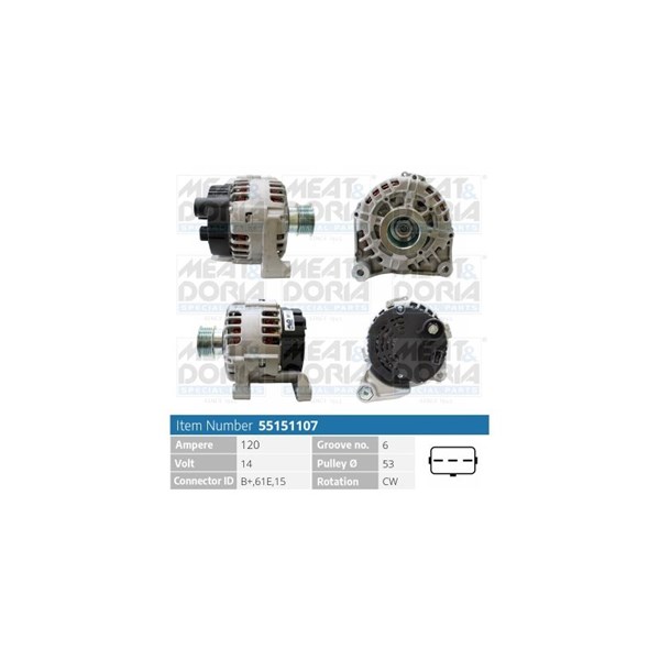 Generator 14V 120A Meat & doria 55151107 MEAT & DORIA