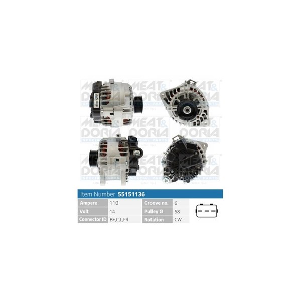 Generator 14V 110A Meat & doria 55151136 MEAT & DORIA