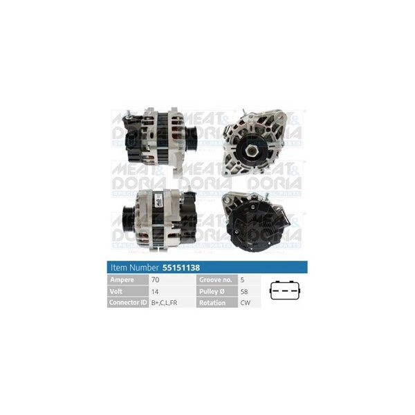 Generator 14V 70A Meat & doria 55151138 MEAT & DORIA