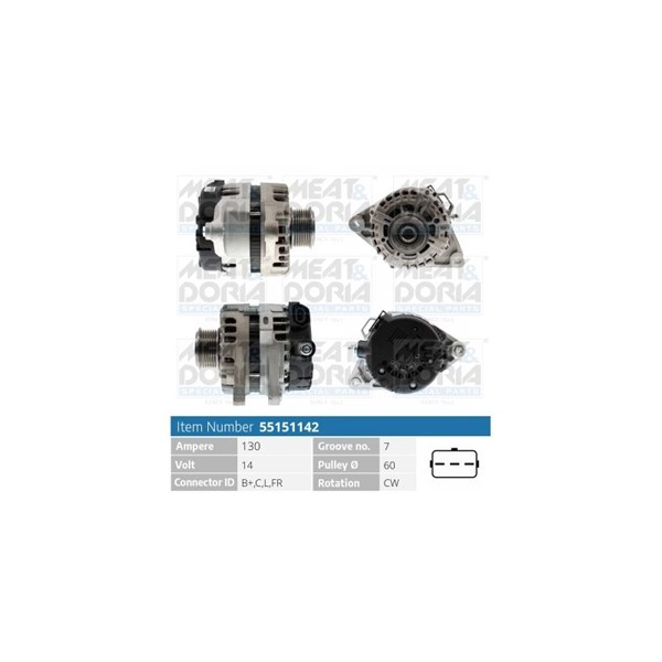 Generator 14V 130A Meat & doria 55151142 MEAT & DORIA