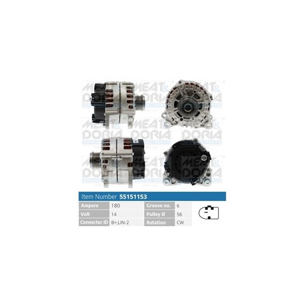 Generator 14V 180A Meat & doria 55151153 MEAT & DORIA