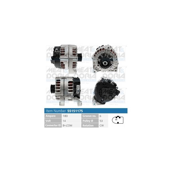 Generator 14V 180A Meat & doria 55151175 MEAT & DORIA Generator 14V 180A Meat & doria 55151175 MEAT & DORIA