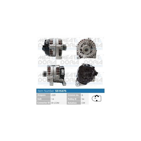 Generator 14V 220A Meat & doria 5515375 MEAT & DORIA Generator 14V 220A Meat & doria 5515375 MEAT & DORIA
