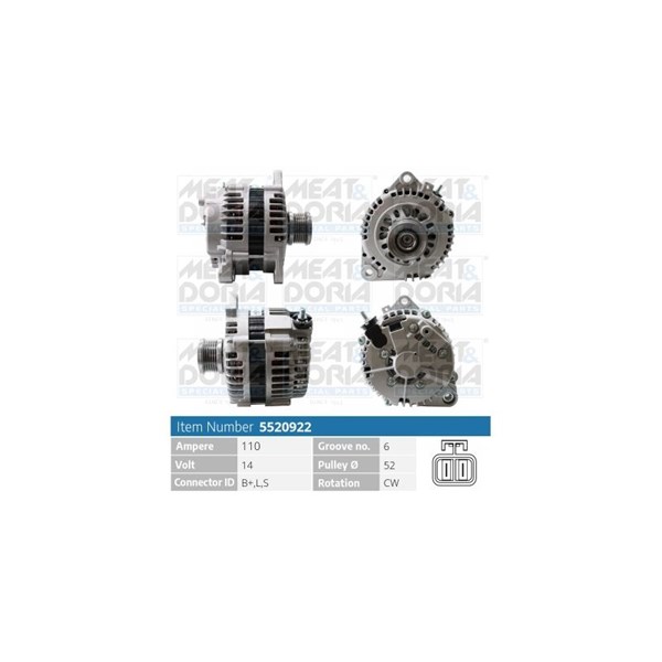 Generator 14V 110A Meat & doria 5520922 MEAT & DORIA