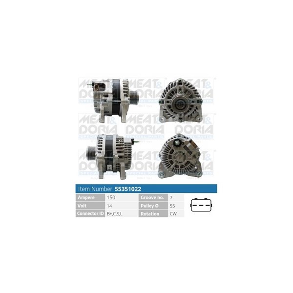 Generator 14V 150A Meat & doria 55351022 MEAT & DORIA