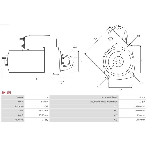 Startmotor 12V As-pl S9415S AS-PL Startmotor 12V As-pl S9415S AS-PL
