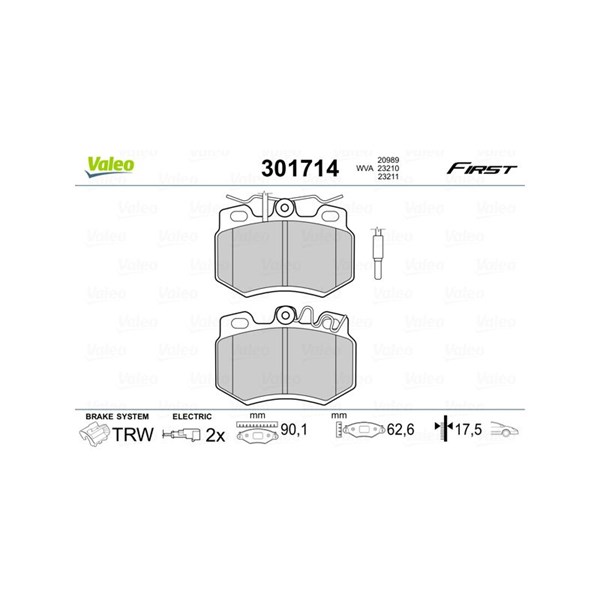 Bromsbeläggsats, Framaxel Valeo 301714 VALEO Bromsbeläggsats, Framaxel Valeo 301714 VALEO