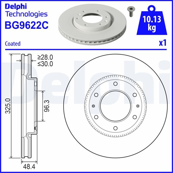 Bromsskiva Ventilerad, Framaxel Delphi BG9622C DELPHI