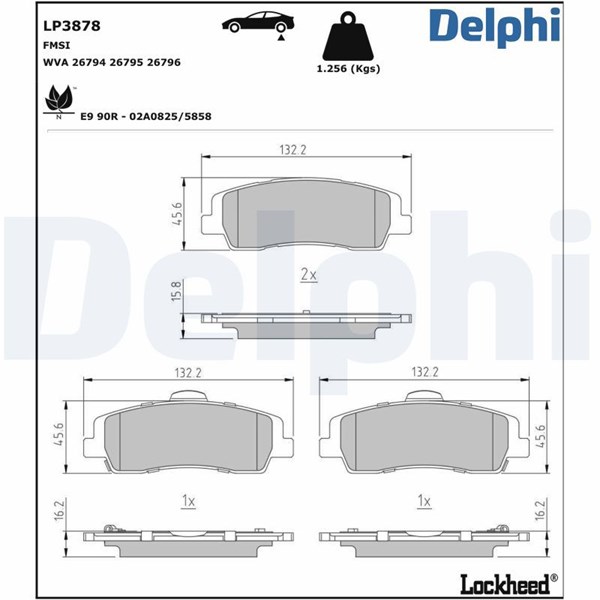 Bromsbeläggsats, Bakaxel Delphi LP3878 DELPHI
