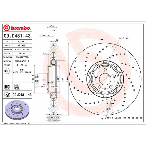 Bromsskiva Bromsskiva tvådelad, Framaxel Brembo 09.D481.43 BREMBO Bromsskiva Bromsskiva tvådelad, Framaxel Brembo 09.D481.43 BREMBO