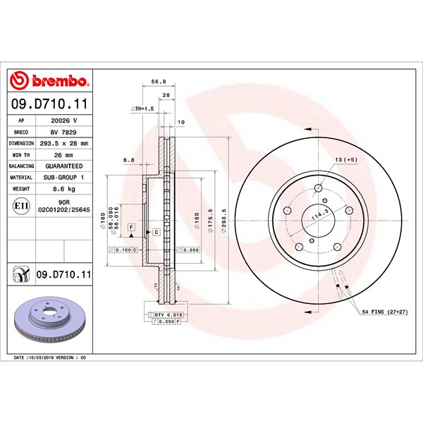 Bromsskiva Ventilerad, Framaxel Brembo 09.D710.11 BREMBO