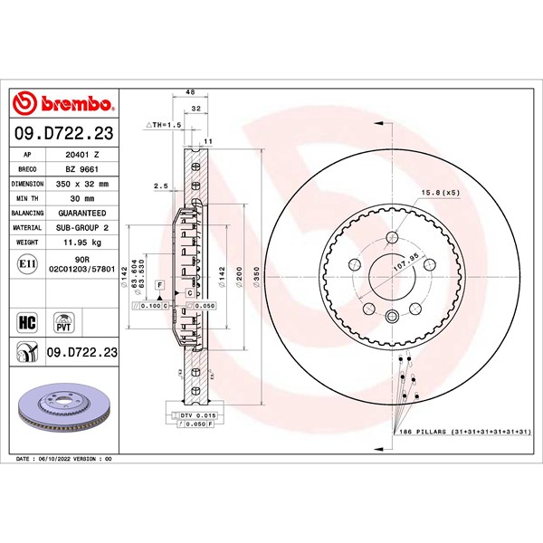 Bromsskiva Bromsskiva tvådelad, Framaxel Brembo 09.D722.23 BREMBO