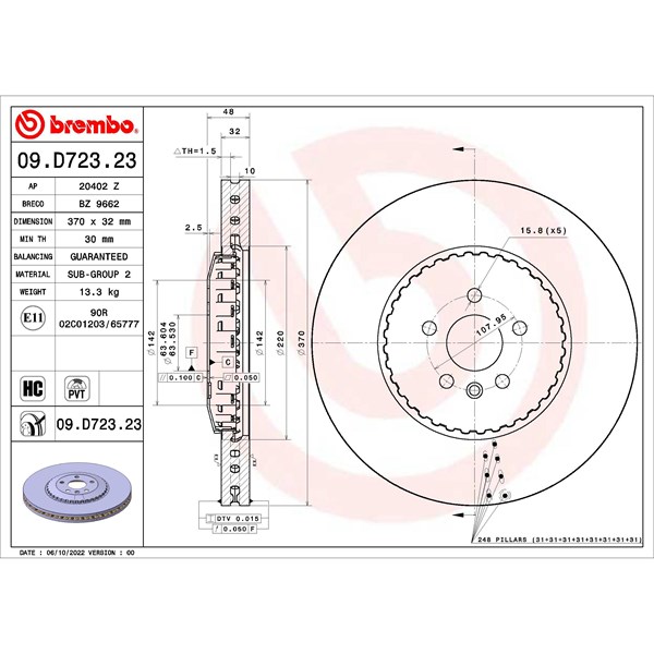 Bromsskiva Bromsskiva tvådelad, Framaxel Brembo 09.D723.23 BREMBO